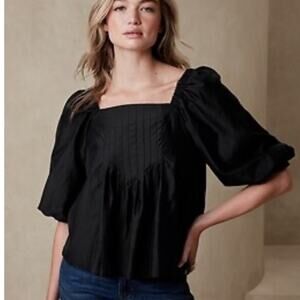 Banana Republic Factory Black Square Neck Pleated Top